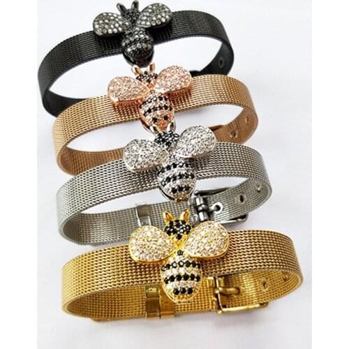 4PCS New Fashion Bee Inspired Jewelry bangle,Bumble Bee Bead watch belt,CZ Micro Pave insect Charm Bead Bracelet BG240