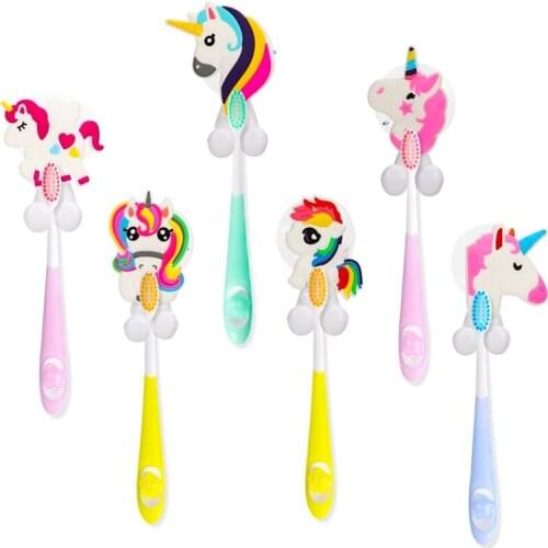 6Pcs/Set Unicorn Wall-Mounted Suction Cup Tooth Brush Holder Cup Holder Antibacterial Hook ToothBrush Set Holder Bathroom Gadget