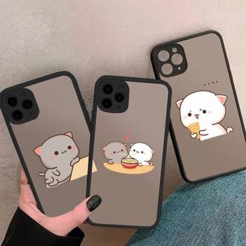 Peach cat Phone Case For iphone 12 11 8 7 plus mini x xs xr pro max matte transparent cover