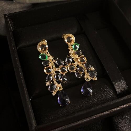 CIZEVA Luxury 925 SilverJewelry Elegant Luxury Colorful Purple Zircon Crystal Long Earrings Banquet Temperament Earrings Gift