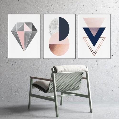 Nordic Modern Style Poster Art Canvas Living Room Decoration Painting Frameless Painting Pink Gray Copper Geometric Figures