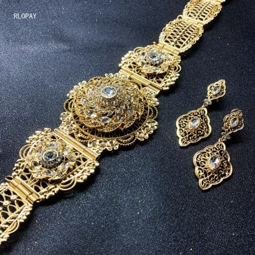 Ethnic Metal Bridal Wedding Dress Belts Plating Gold Rhinestone Belt Buckle Long Chain Crystal Belts Arab Robe Wedding Belts