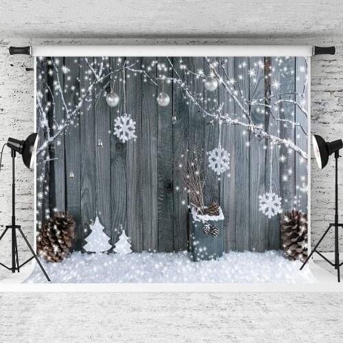 Christmas Backdrop Photography Vintage Wooden Board Branch Snowflake Background Banner Xmas New Year Party Decor Photo Booth