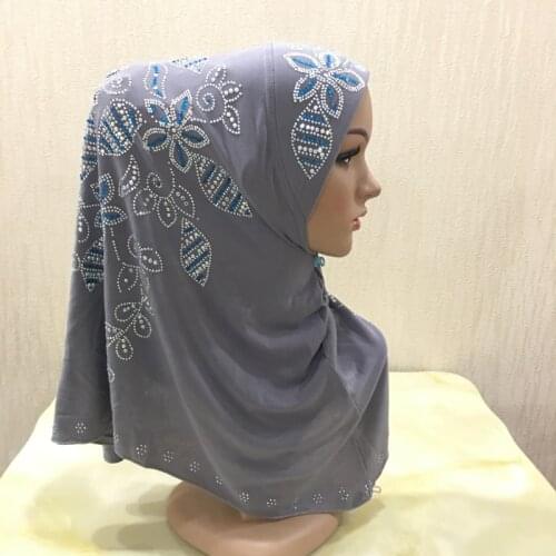 H1361 latest rhinestone hijab amira pull on muslim scarf arabic hats womens hearscarf