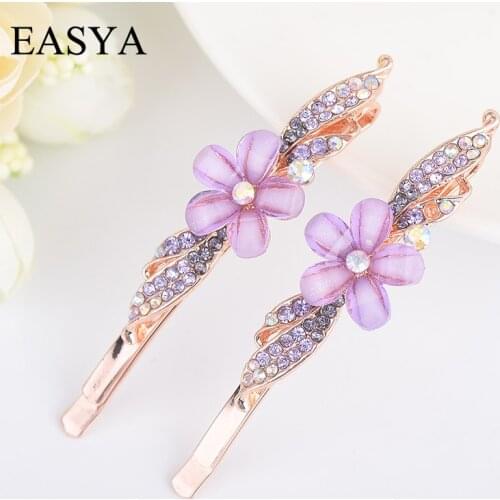 EASYA Hot Sell Hair Ornaments Women Girls Fashion Rhinestone Crystal Flower Hairpin Hair Clips Gold Tone Hair Accessories
