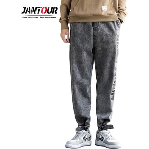 Jantour Brand Mens Jeans Motorcycle Style Korean Harlan Pants Harajuku Style Ins Beam Feet Casual Cargo Pants Men Trousers Male