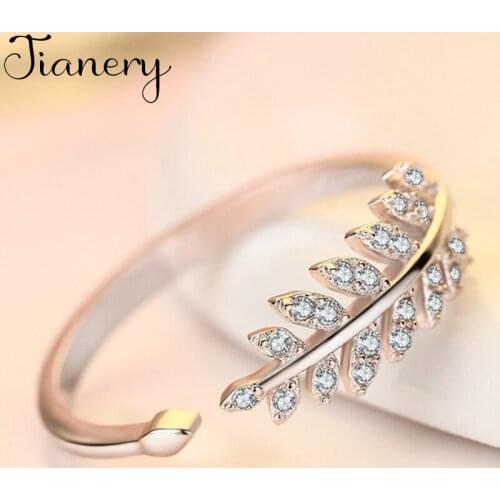 JIANERY Luxury Brand Silver Color Crystal Leaf Rings For Women Ladies Wedding Band Engagement Rings
