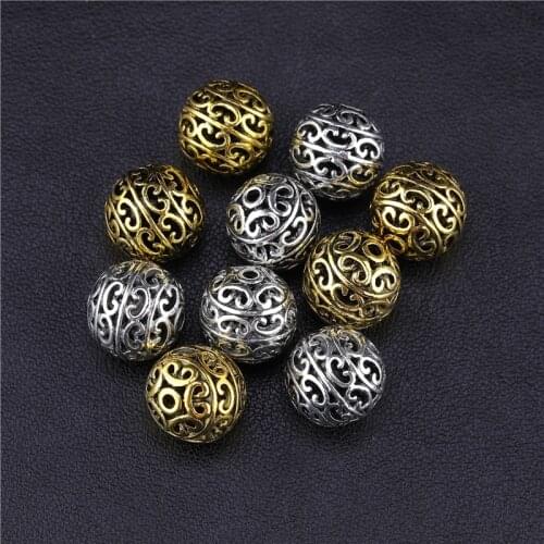 Juya 20pcs/lLot Wholesale Antique Gold/Silver Color Hollow Decorative Metal Beads For Needlework Jewelry Making Perles Supplies