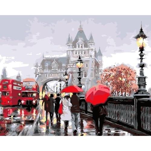 Painting By Numbers DIY Pedestrian Bridge Landscape Picture Drawing Living Room Acrylic Holiday Gifts Linen Decor Art Big Size
