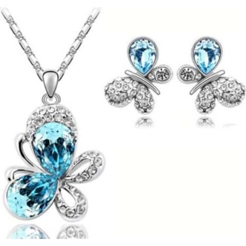 Austrian Crystal Butterfly Pendant necklace earrings Brand fashion Jewelry sets gifts dropshipping Wholesales Top Quality
