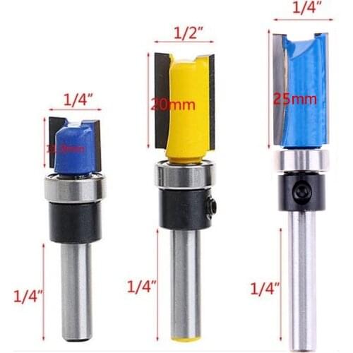1PC 8MM Shank Milling Cutter Wood Carving Flush Trim Router Bit Pattern Bit Top Bottom Bearing 1/2" Blade Template Wood Cutter