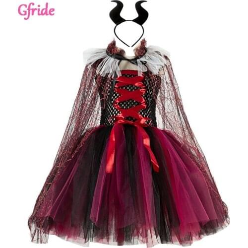 Kid Girls Halloween Witch Costume With Wizard Headband Cape Sparkly Tutu Tulle Dresses Carnival Party Fancy Decor 2-10 Years