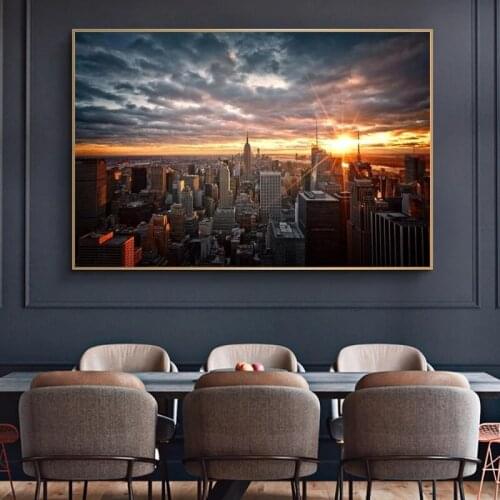 Beautiful Sunset View of New York City Posters and Prints Canvas Paintings Wall Art Pictures for Living Room Decor (No Frame)