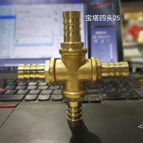 25mm 1" Hose Barb Brass Cross 4 Ways Connector Pipe Fitting Water Gas Fuel