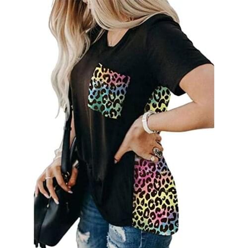 Summer Fashion Leopard Print Loose Plus Size Womens T-shirt Short-sleeved Casual Top Tees