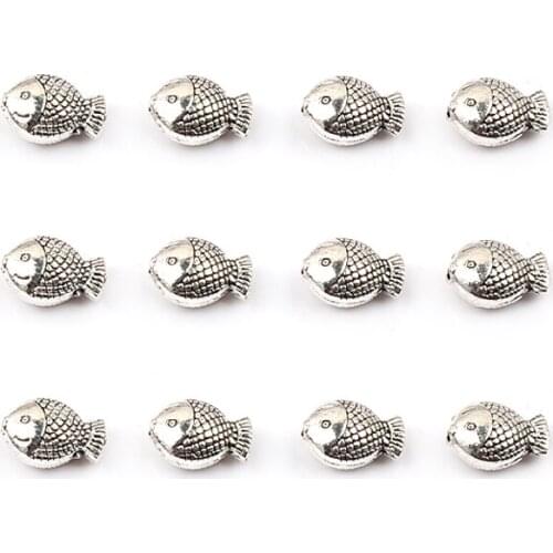 7x10mm Fish Shape Antique Silver Color Metal Beads Loose Spacer Beads For Jewelry Making DIY Charm Bracelets