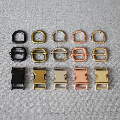 100 set 15mm metal belt straps adjust slider side release buckle D ring for Free laser engraving service is available