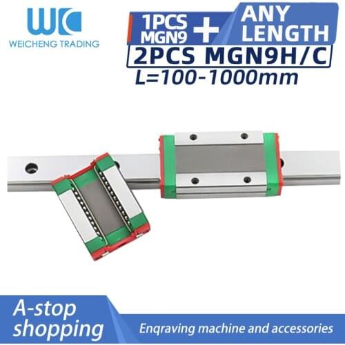1PC MGN9-100/150/200/250/300/350/400/450/500/550/600/650/700mm miniature linear rail slide+2pcs carriage block 3d printer CNC