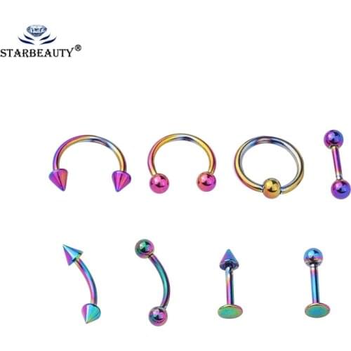 Mix 8Pcs/Lot 1.2*8mm Titanium Anodized Circular Barbells Horseshoe Nose Ring Lip BCR Body Piercing Earring Tragus Ring