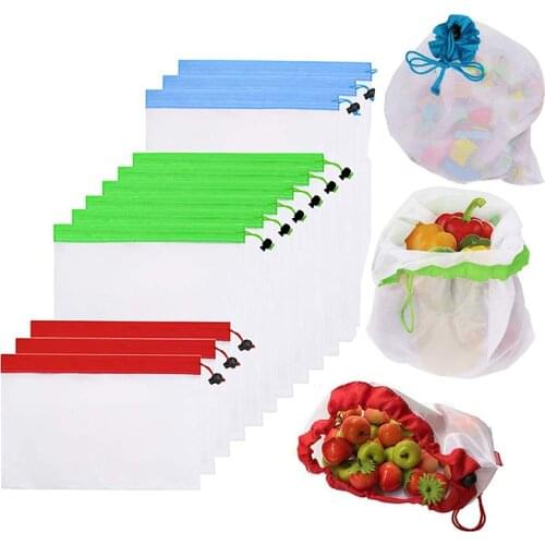 Reusable Mesh Produce Bags Set of 12, Eco Friendly Mesh Bags with Tare Weight Tags and Drawstring, For Fruit, Vegetable and Toys