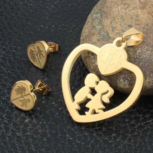 Fashion BOY GIRL Style Stainless Steel Jewelry Sets For Female Gold Color Pendants And Earrings SRYZ081
