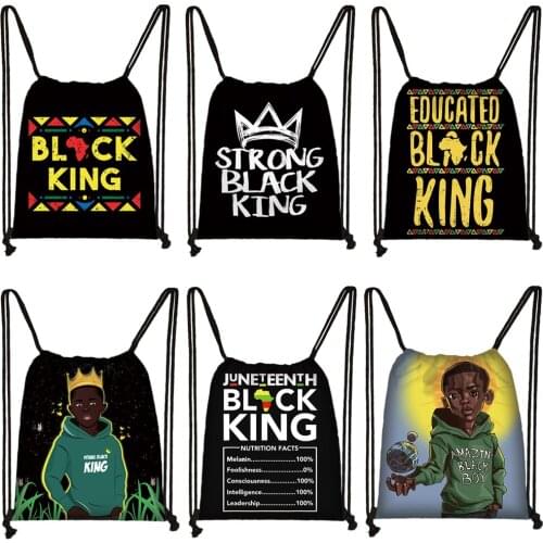 Young Black King Backpack Teenager Rucksack Black Afro Boys Shoulder Bag for Travel Casual Daypack Canvas Drawstring Bag Bookbag
