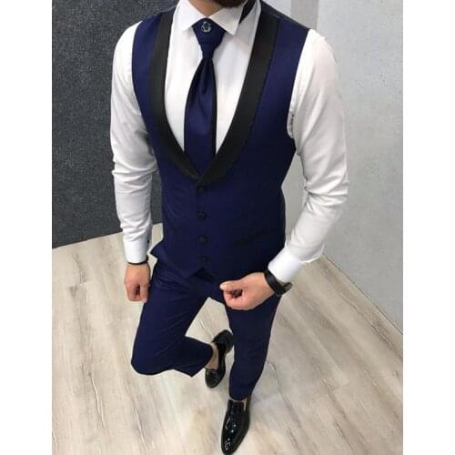 Costume Royal Blue Vests for Wedding Black Lapel Business Suit Vest Mens Vest Italian Formal Party Dress Groomsmen Waistcoat