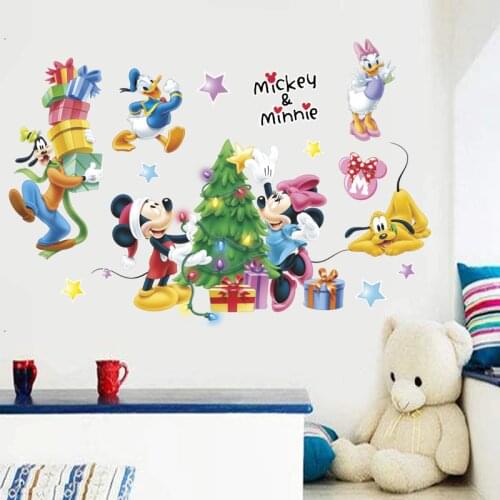 Disney mickey minnie duck goofy wall stickers for kids rooms home decor cartoon christmas wall decals pvc mural art diy posters