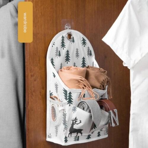 Punch-free Wall Mounted Wardrobe Hanging Bag Closet Organizer Cotton And Linen Large-capacity Door Back Storage Bag With Hook