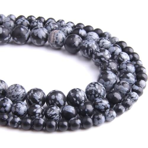 Natural Snowflake Obsidian Alabaster stone beads round loose real black white Jaspers beads For Jewelry Making Diy Bracelet gift