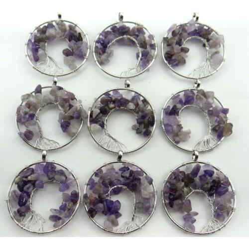 Natural stone Wisdom Tree 7 Chakra Quartz Crystal tiger eye Turquoises Pendant for diy Jewelry making necklace Accessories6pcs