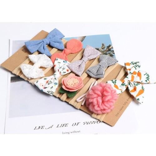 Baby Girls Hair Bows Headband 10pcs/set Stretchy Nylon Headbands for Girls Cute Prints Bows Headband Set Kids Hair Accessories