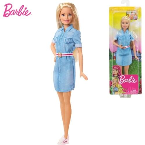 Original Barbie Dreamhouse Adventures Barbie Blonde Doll Storytelling Fun Barbie Collector Denim Dress Gift for Girls Kids Toys