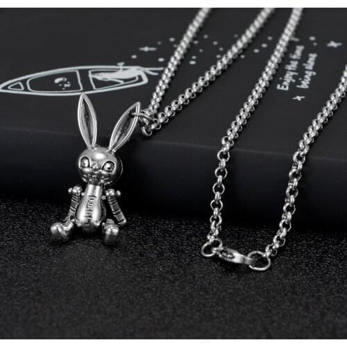 Harajuku Retro Bunny Pendant Necklace Men and Women Metal Rabbit Charm Stainless Steel Chain Hip Hop Jewelry