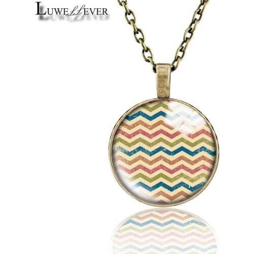 Wave Pattern Necklace 645 25mm Bronze 30mm Wood Rhinestone Double-sided Moon Round Glass Pendant For Women Gift