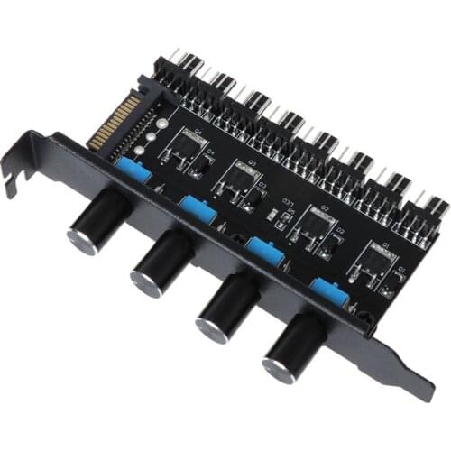 PC 8 Channels Fan Hub 4 Knob Cooling Fan Speed Controller for CPU Case HDD VGA PWM Fan PCI Bracket 12V Fan Control Power Supply