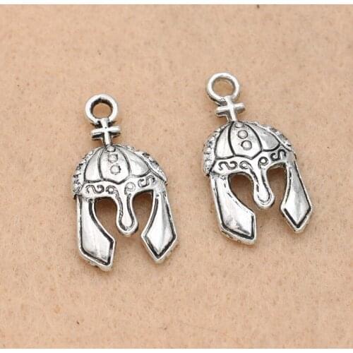 KJjewel Antique Silver Plated Knight Helmet Charms Pendants Jewelry Making Bracelet Findings Crafts Accessories 24x13mm