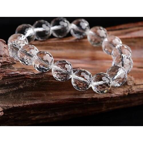 QIANXU Real Natural Clear Crystal Round Beaded bracelets Beads with Diamond Section