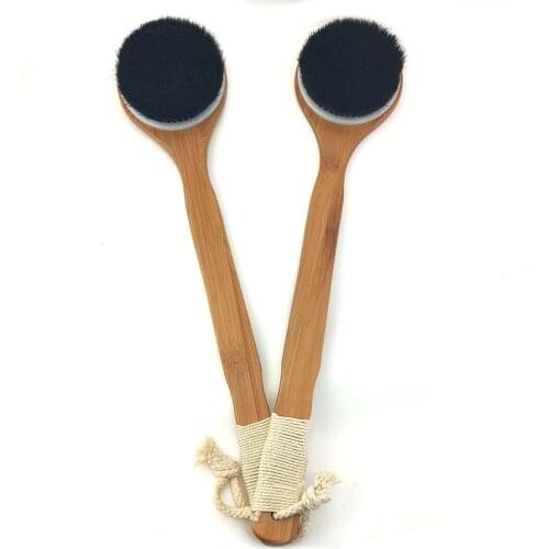 Bath Brush Natural bristle Massage Bath Brush Body massage SPA Dry Brush Exfoliating Long Handle Wood Body Shower Brush D40