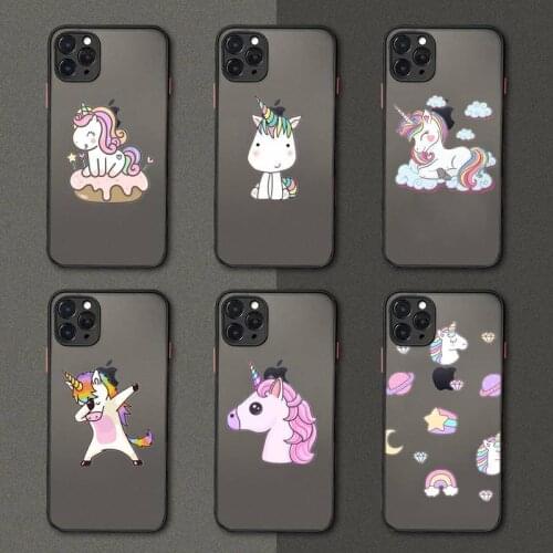 Cute Cartoon Rainbow Unicorn Horse Phone Case Black Transparent Matte For IPhone 7 8 11 12 S Mini Pro X XS XR MAX Plus Cover
