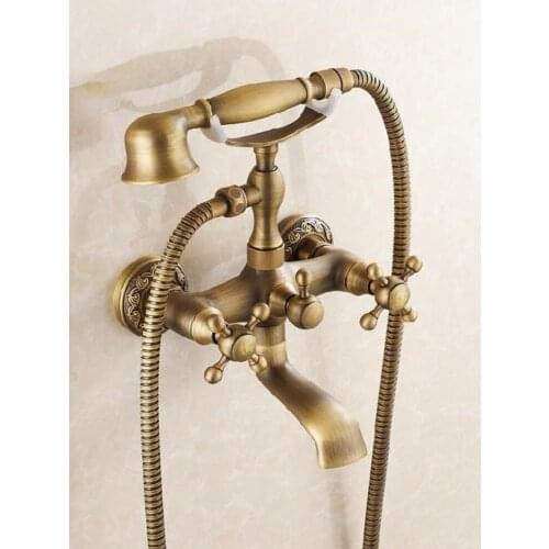 Bathtub Faucets Wall Mounted Antique Brass Brushed Bathtub Faucet With Hand Shower Bathroom Bath Shower Faucets Torneiras 6761F