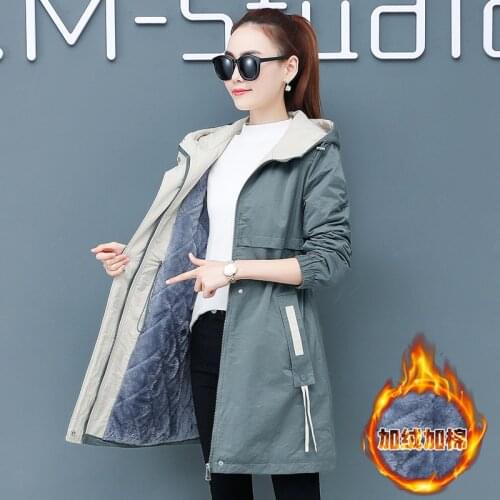 Womens Trench Coat Winter Coats Mid-Length Thick Warm Hooded Outerwear Fashion Ladies Parka Coat Winter Windbreaker Female W842