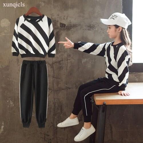 Spring Autumn Striped Girls Clothing Sets Children Sports Suits Kids Long Sleeve T-shirt +pants 2pc Girl Outwear Clothes Sets
