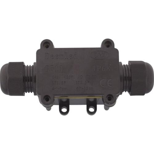 Waterproof Black IP68 Plastic Cable Wire Connector Gland Electrical 2-Cable Junction Box with Terminal