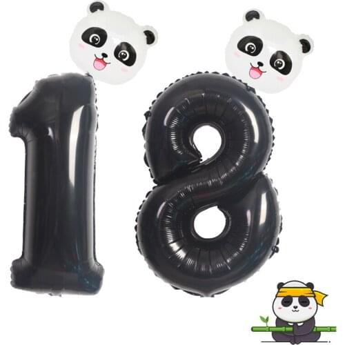 2Pc/Lot 40Inch Black Foil Number Balloon 43Cm Panda Head Helium Ball Birthday Party Decorations Kid Baby Shower Air Globos