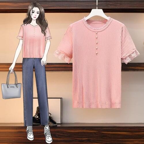 Knitted Lace Stitch Plus Size Spring Autumn Summer Vintage Clothes For Women Oversized T-Shirt Tops Blouses Vetement Femme 2021