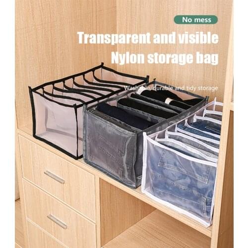 Jeans Compartment Storage Box Closet Drawer Mesh Separation Box Stacking Clothes Pants Drawer Divider Washed Organizer Storage