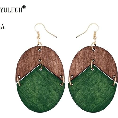 YULUCH 2018 New Design Natural Wooden Earrings Two Colors Oval Wooden Earrings DIY Gold Hook Earrings For Woman Girls Jewelry