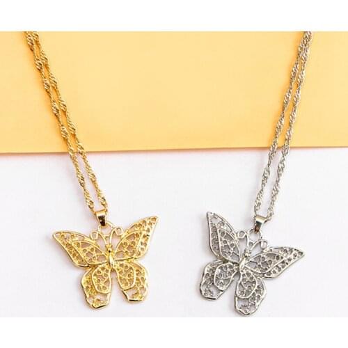 Boho Statement Necklaces For Women Double Layer Hollow Butterfly Pendant Necklace Fashion Jewelry 2020