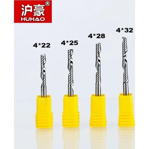 1pcs HUHAO 4mm Single Flute Spiral Cutter 2A TOP Quality router bit CNC For Acrylic PVC MDF End Mill Carbide Milling Cutter